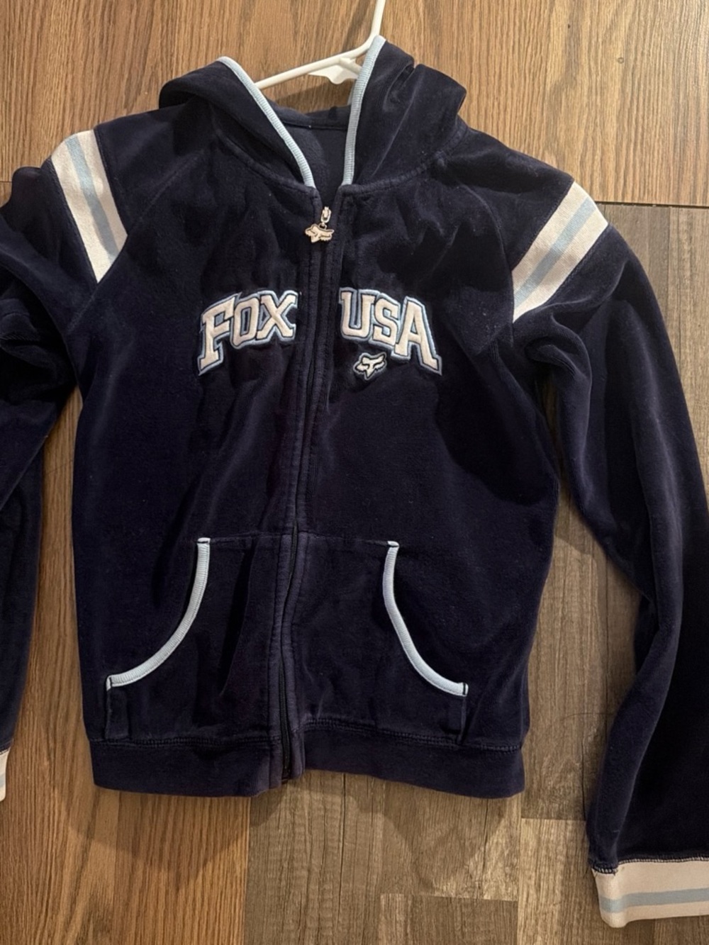 Fox Navy Hoodie with Light Blue Trim for Kids
